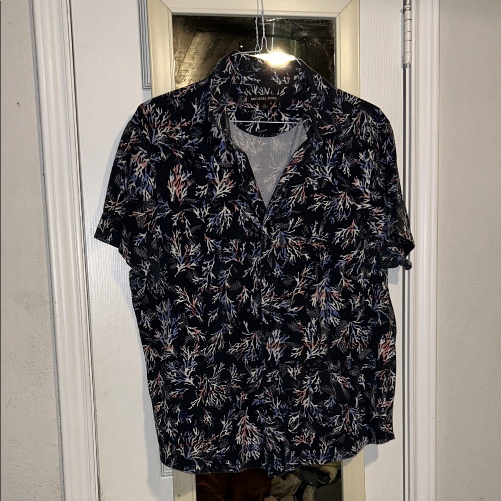Michael Kors Dark Blue Floral Casual Shirt